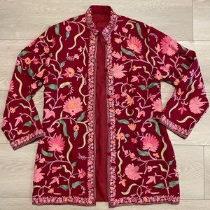 Vintage crewel floral embroidered Kashmiri indian jacket